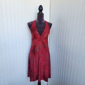 NWT MOA MOA Women’s Burgundy Cinnamon Stretch Halter Tie Dress Stretch Glitter M